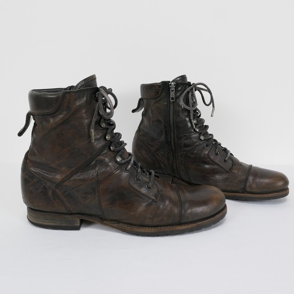 Allsaints Distressed 7" Side Zip Leather Boots Men's 10 Combat Biker *READ* - Picture 2 of 16